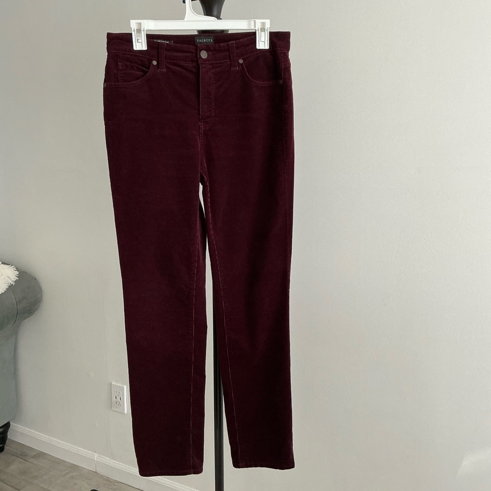 Talbots Womens Corduroy Pants Straight Leg Rich Burgundy Size 4